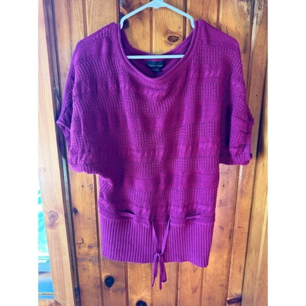 Sweater Project  Knit Tunic Top Dolman Sleeve‎ Drawstring Waist Burgundy Size L
